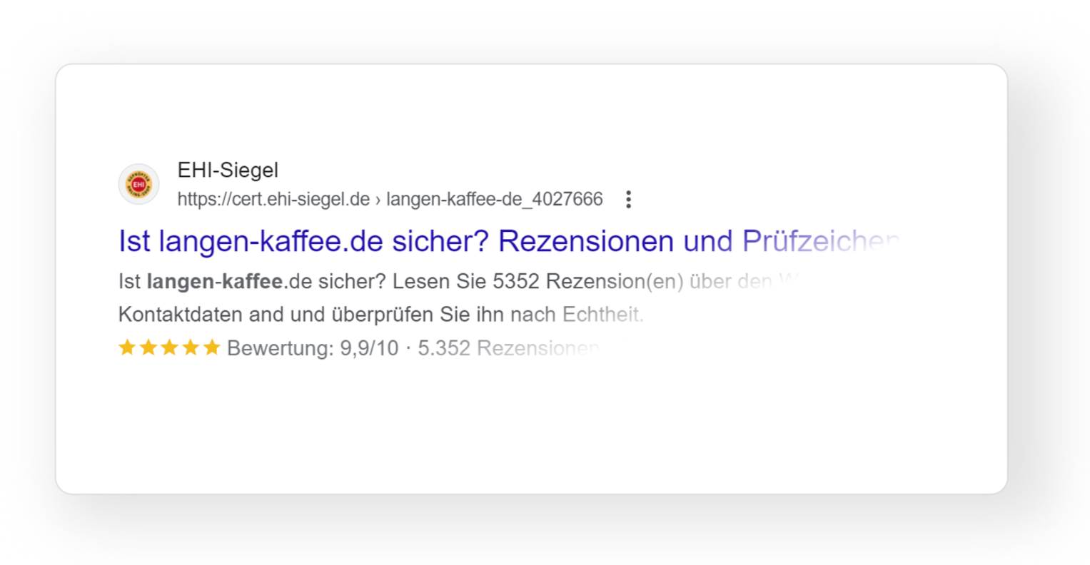 EHI-Bewertungen in den organischen Suchergebnissen