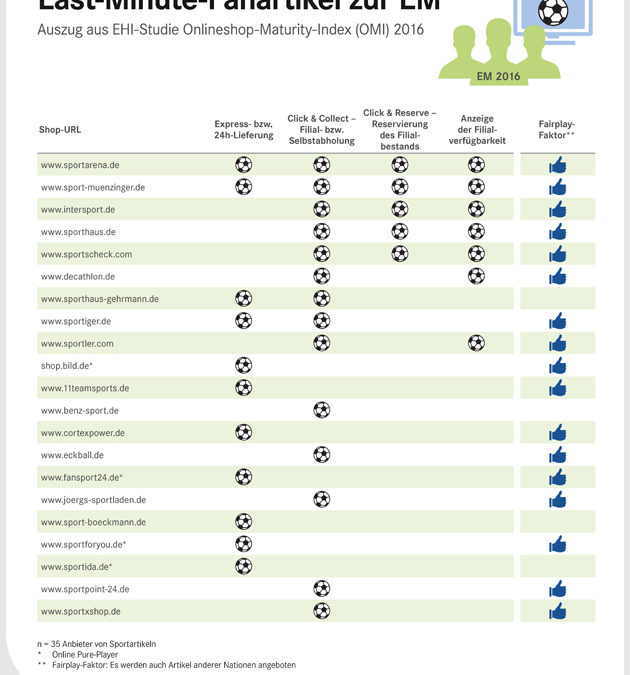 Last-Minute-Fanartikel zur EM (aus EHI-Studie Onlineshop-Maturity-Index 2016)