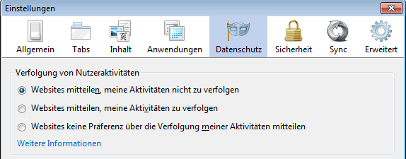 Screenshot der Datenschutzeinstellung