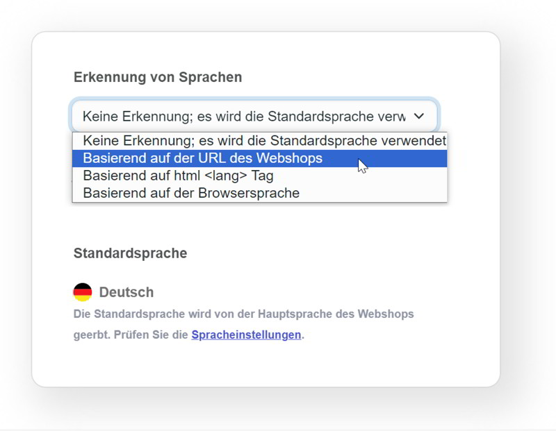 Sidebar Konfiguration Einstellung der Sprache