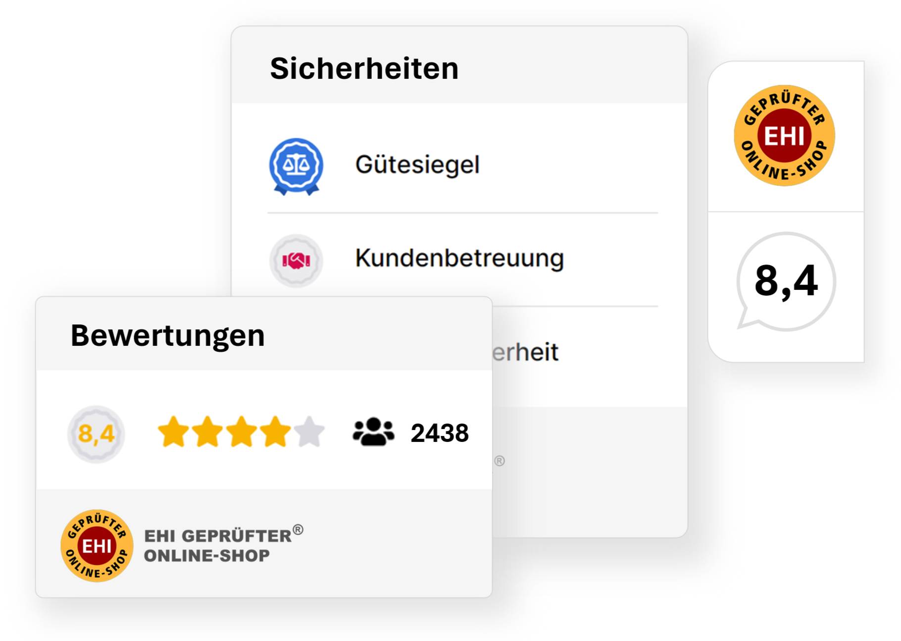 Sidebar mit popups für Sicherheiten und Bewertungen