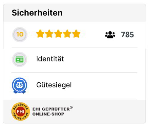 Widget light Box Sicherheiten mit Bewertungsnote mit Sternen, Identität und EHI-Siegel